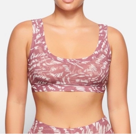 SKIMS Summer Mesh Scoop Neck Bralette Size Large Color Raspberry Swirl Nwt - Picture 4 of 5